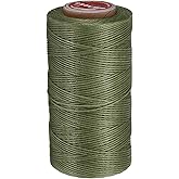 uxcell Flat Leather Sewing Waxed Thread, 200m / 219 Yards Polyester Wax String, 210D Wax Stitching Cord for Leather Crafts, Bookbinding, Bracelets Braided, Grass Green