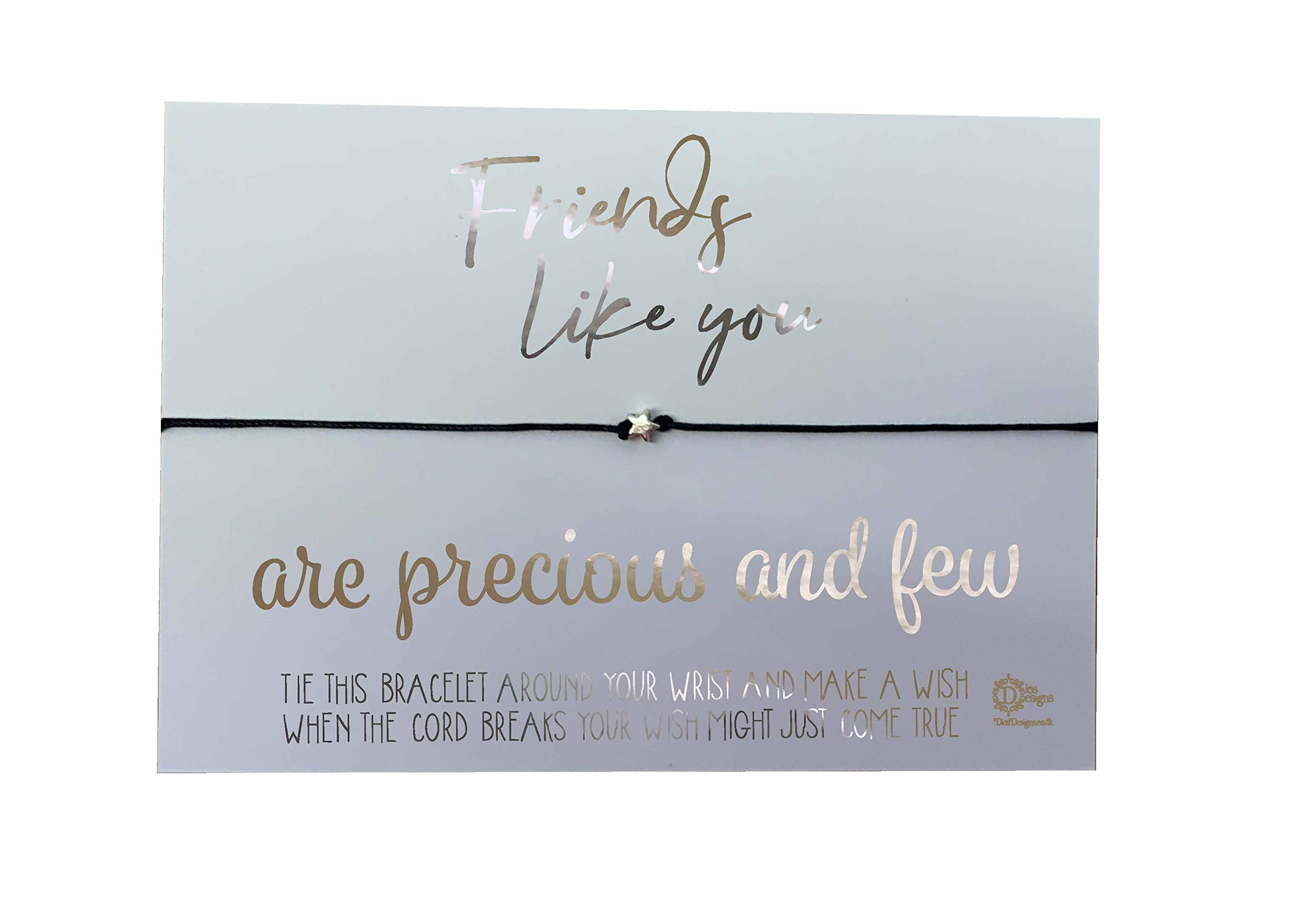 Dios Designs Wish Bracelet - Friends Like You are Precious and Few - Choice of White Card, Kraft Card, Wood, Rose Gold Foil or Gold Foil DD1070 (Rose Gold Foil)