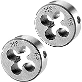 Burkit 2pcs Metric M8 Round Threading Die Right Hand | M8x1.25 Right Hand Thread Die, Made of Alloy Tool Steel, Used for Cutting or Repairing External Threads.