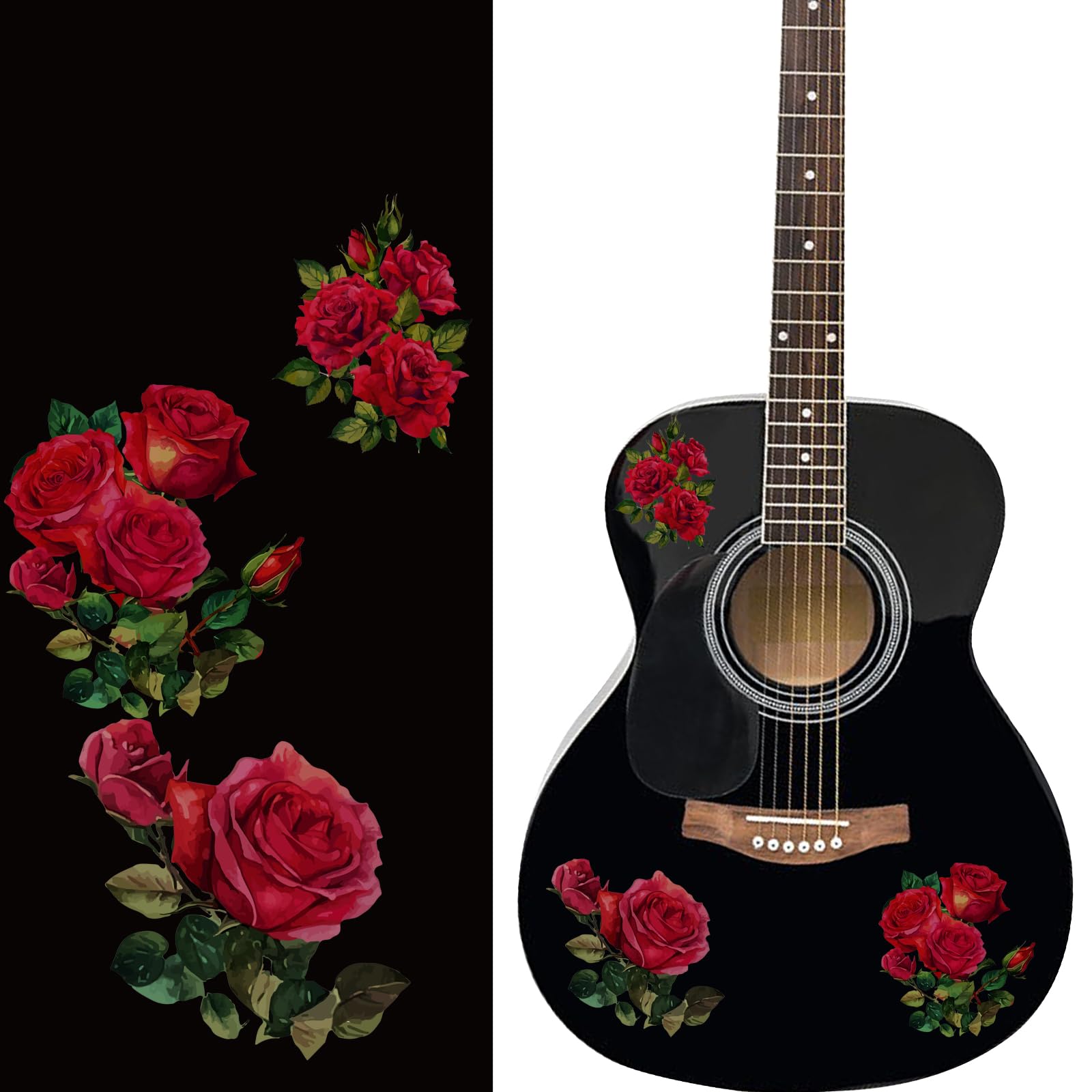PLIGREAT 2 Pack Red Rose Guitar Headstock Guard Board Stickers Removable Guitar Decals DIY Gifts for Guitarist Bass Player Bandsman String Instrument Decoration Guitar Side Panel Stickers