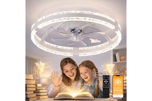 20” Low Profile Ceiling Fan with Lights and Remote 72W Flush Mount Smart Fandelier Dimmable 3000K - 6500K LED Light 6 Speeds 
