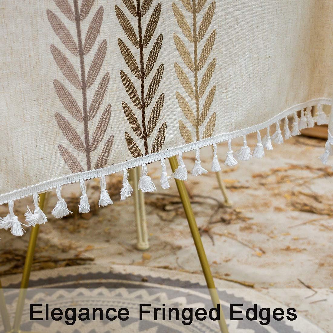 Smiry Embroidery Tassel Tablecloth - Cotton Linen Dust-Proof Table Cover for Kitchen Dining Room Party Home Tabletop Decoration (Rectangle/Oblong, 55 x 102 Inch, Coffee): Kitchen & Dining