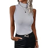 Women's Mock Turtle Neck Tank Tops Slim Fit Ribbed Knit Sleeveless Tops Casual Cami Vest Shirts