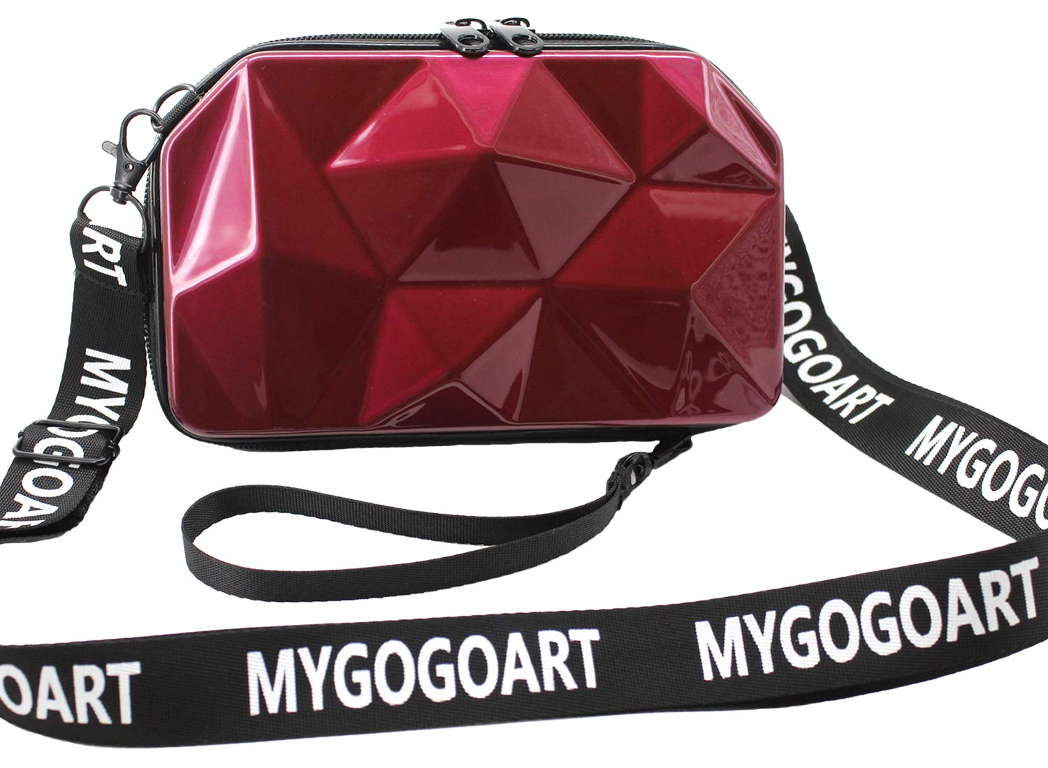 MYGOGOART Hard Shell Comestic Case Makeup Handbag Crossbody bag Mini Suitcase Purse Tiny Luggage Mini Carry On Wristlet with Shoulder Strap and Wrist Strap (Red Wine)