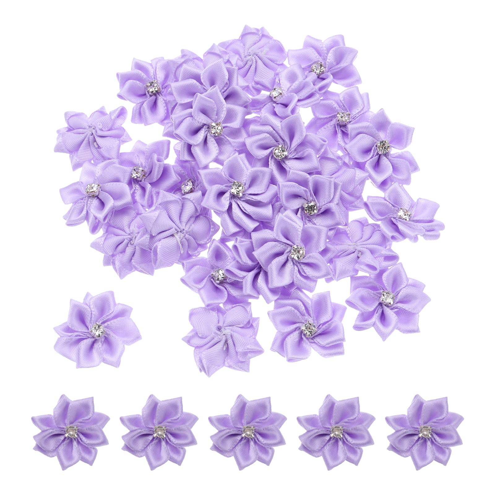 PATIKIL 1.2 Inch Small Ribbon Flowers, 150 Pcs Satin Mini Fabric for Crafts DIY Wedding Ornament Appliques, Light Purple