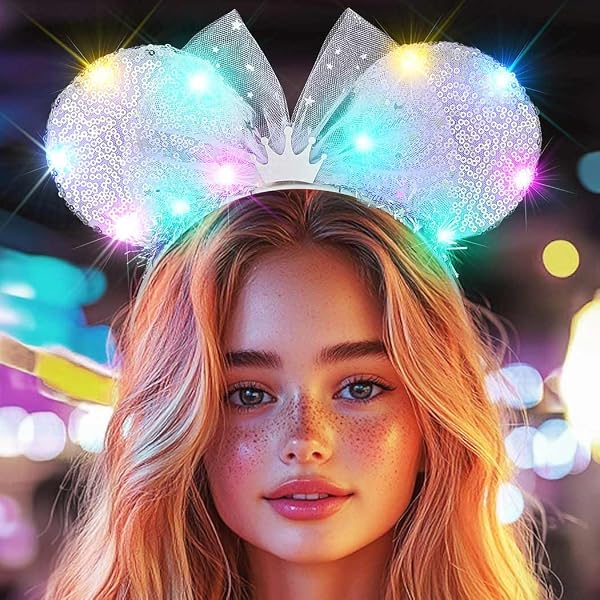LED Flashing Black Mouse Ear Headband with Butterflies Light Up Woodland Elf LED Flashing Black Mouse Ear Headband with Butterflies Light  main image 4