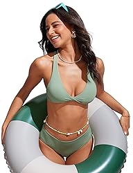 CRZ YOGA Womens V Neck Bikini Tops Twist Front