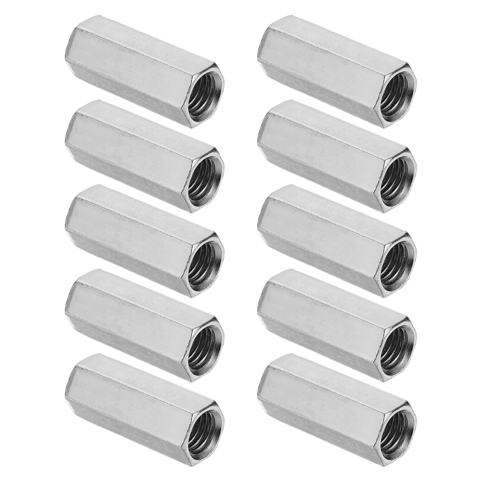 PATIKIL 5/8"-11 UNC Hex Coupling Nuts, 10Pcs 2.13" Long Fully Threaded Rod Coupling Nut Studding Connector Fasteners Galvanized Carbon Steel