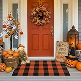SEEKSEE Halloween Decor Buffalo Plaid Outdoor Rug 27.5x43 Orange and Black Front Door Mat, Layering Rug for Porch, Halloween Doormat, Front Porch Rug for Outdoor Entrance Entryway Patio Porch Decor