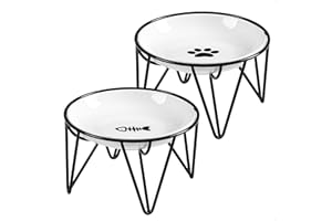 Kitwinney Ceramic Cat Bowls, 2 Pack - Raised, Whisker Friendly, Anti-Vomiting Cat Food Plates - Hygienic, Secure Material, Elegant Stand, 10 oz, for Indoor Cats & Kittens