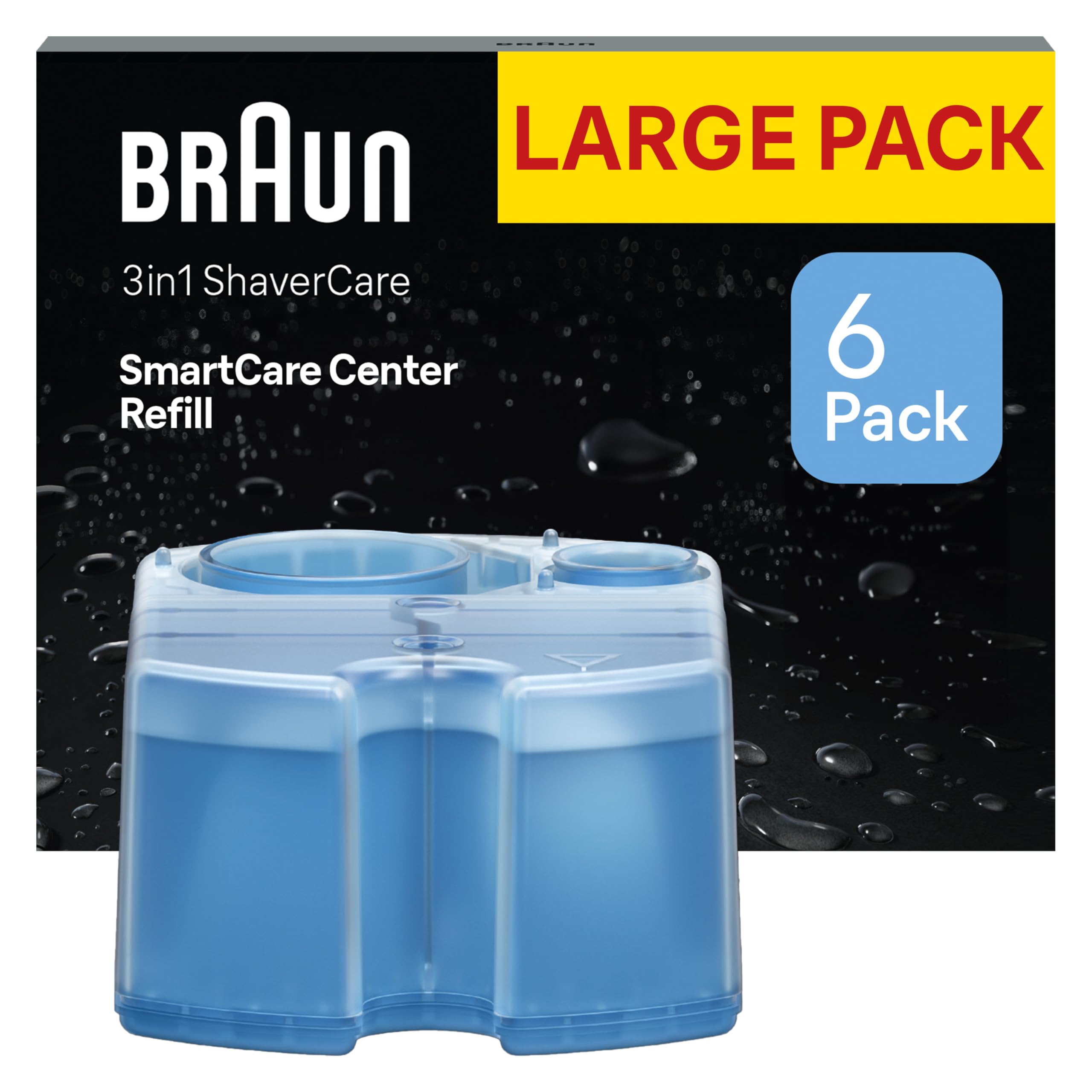 Braun Original SmartCare Shaver Care Centre Refill Cartridges, Cleans 10x Better Than Water, 3in1 Formula Provides Hygienic Cleaning to Remove Hair & Skin Particles, 6 Pack