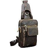 Le'aokuu Men Outdoor Casual Travel Cycling Tea Crossbody Chest Sling Bag Rig One Shoulder Strap Bag Backpack Men Leather