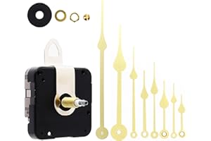 TIKROUND Youngtown 12888 High Torque Long Shaft Clock Movement Mechanism with 4 Sets Hands Total Shaft Length 1-3/32 inch Gold Hands.
