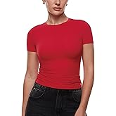 INLYRIC Women's Inbarely Ultra Short Sleeve Tops Crew Neck Double Lined Going Out Slim Fit T Shirts Summer Basic Tees