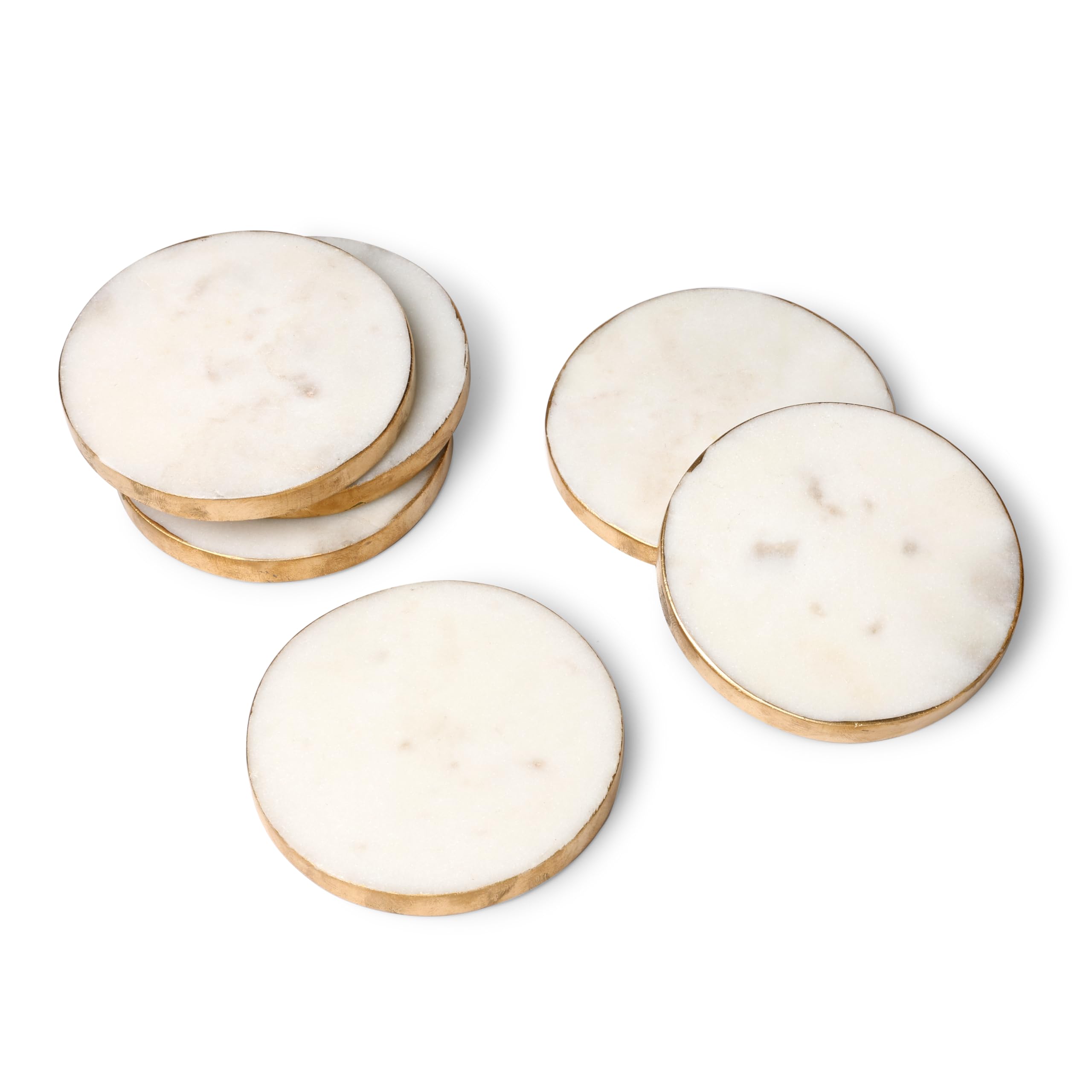 GoCraft Handcrafted White Marble Coasters with Gold Edges – Set of 6 Elegant Drink Coasters for Beverages, Wine Glasses, Coffee Mugs, and Barware – Stylish, Durable, and Perfect for Home or Office