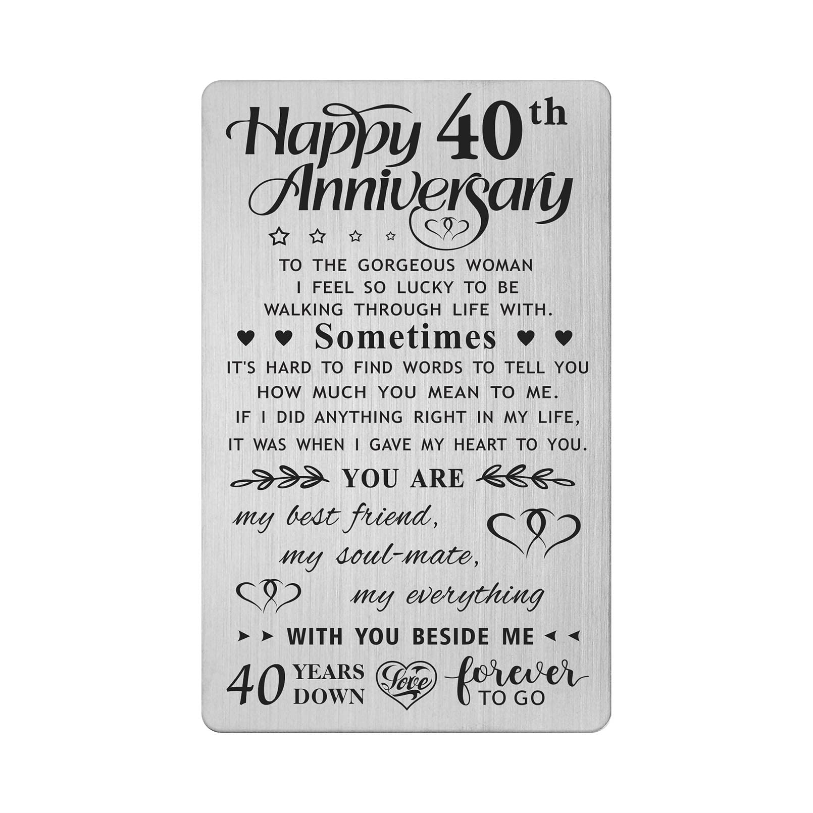 FALOGI 40th Anniversary Card Gifts for Wife, Happy 40 Year Anniversary Card, Metal Engraved Wallet Card