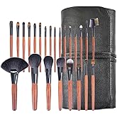 Professional Makeup Brush Set, 24 Pieces with Leather Case, Natural Hair Bristles, Wooden Handles