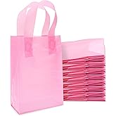 Prime Line Packaging Pink Gift Bags, Frosted Plastic Gift Bags with Handles for Small Business, Goodies, Shopping, Girls Birthday, Party Favors, Parties, Events, Bulk, 6x3x9, 100 Pack