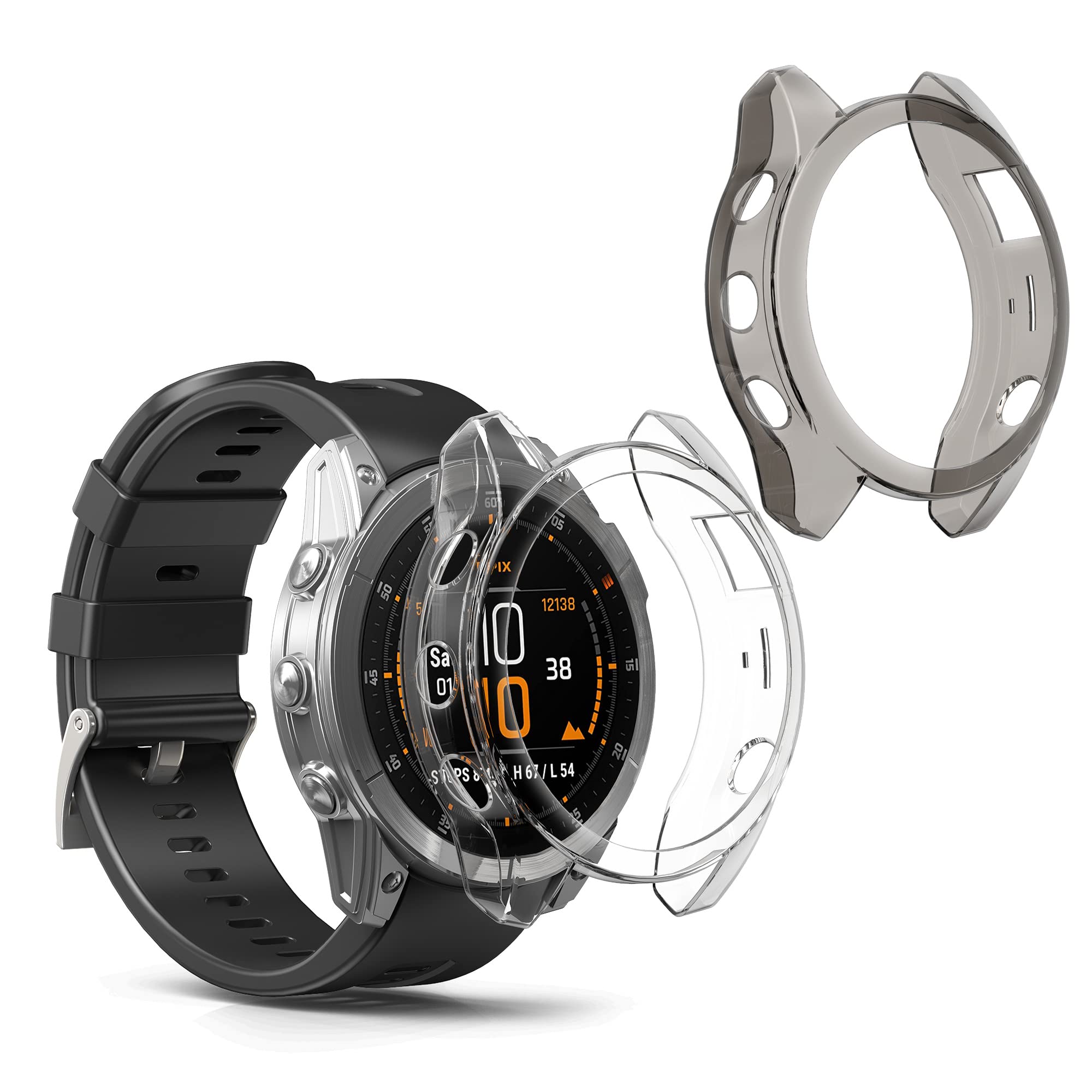 kwmobile Frame Cover Compatible with Garmin Epix 2 Cover (2-Pack) - Clear Silicone Case - Black/Transparent