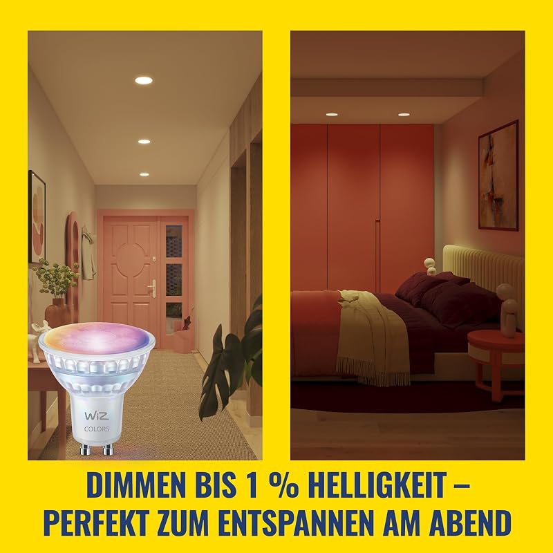 Smart LED Glass GU10 Spotlight, Full Color and Tunable White, 50 W Äquivalent, 2200–6500 K, 345 Lumen, dimmbar, kompatibel mit Alexa, Google Assistant und Apple Home, 4er-Pack