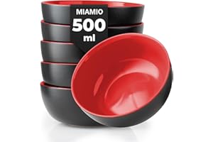 MIAMIO - 6 x 500 ml Stoneware Bowl Set Outside Black Inside Colourful - Le Papillon Collection