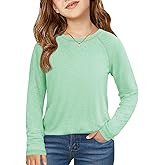Haloumoning Girls Raglan Long Sleeve Shirts Kids Curve Hem Crewneck Tunic Tops Fashion T-Shirts 5-14Y