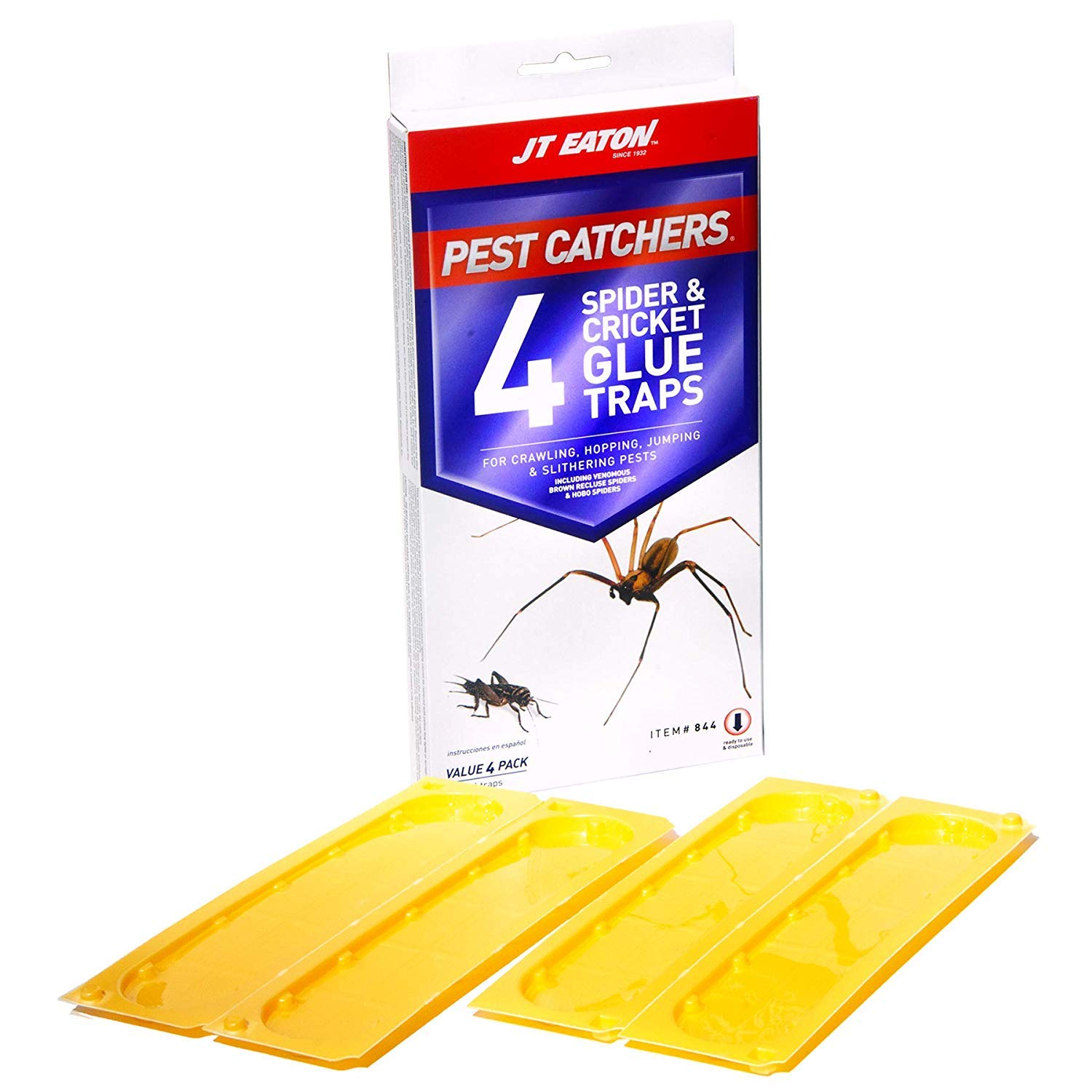 JT Eaton Pest Catchers Spider and Cricket Glue Traps, Non-Toxic, Mess-Free, 4-Pack