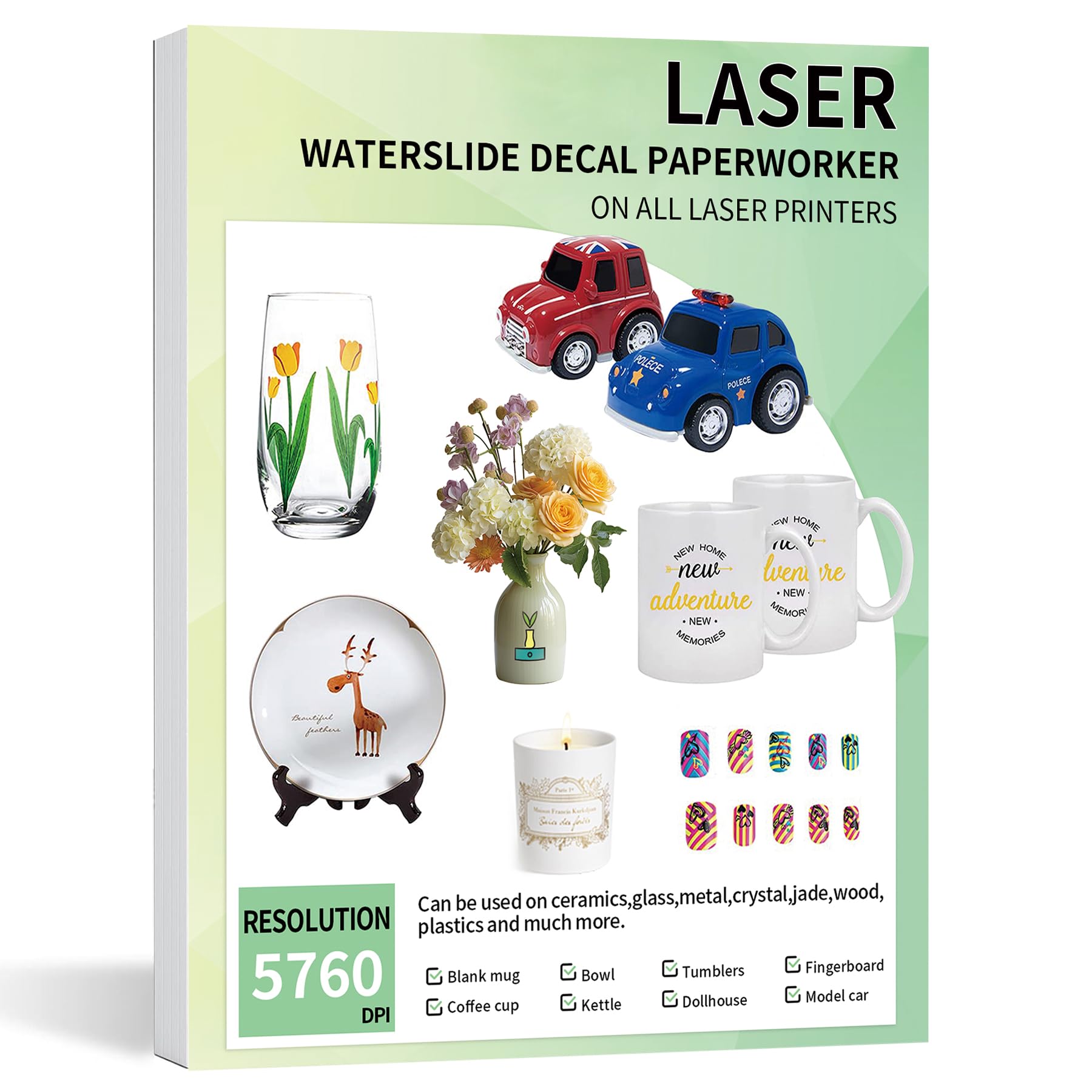 Photo 1 of 20 Sheets Waterslide Decal Paper LASER CLEAR,8.5X11 Inch Water Slide Transfer Paper Transparent Printable for Tumblers,Ceramics,Plastics,Glasses,DIY