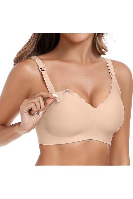 Ekouaer Nursing Bra – Seamless Wireless Maternity & Sleep Bra, Wavy Edge, Easy Clip For Breastfeeding, Nylon & Spandex