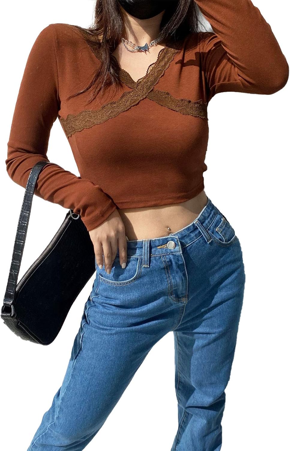 EGirl Long Sleeve Patchwork Crop Top EGirl Color Black Ripped