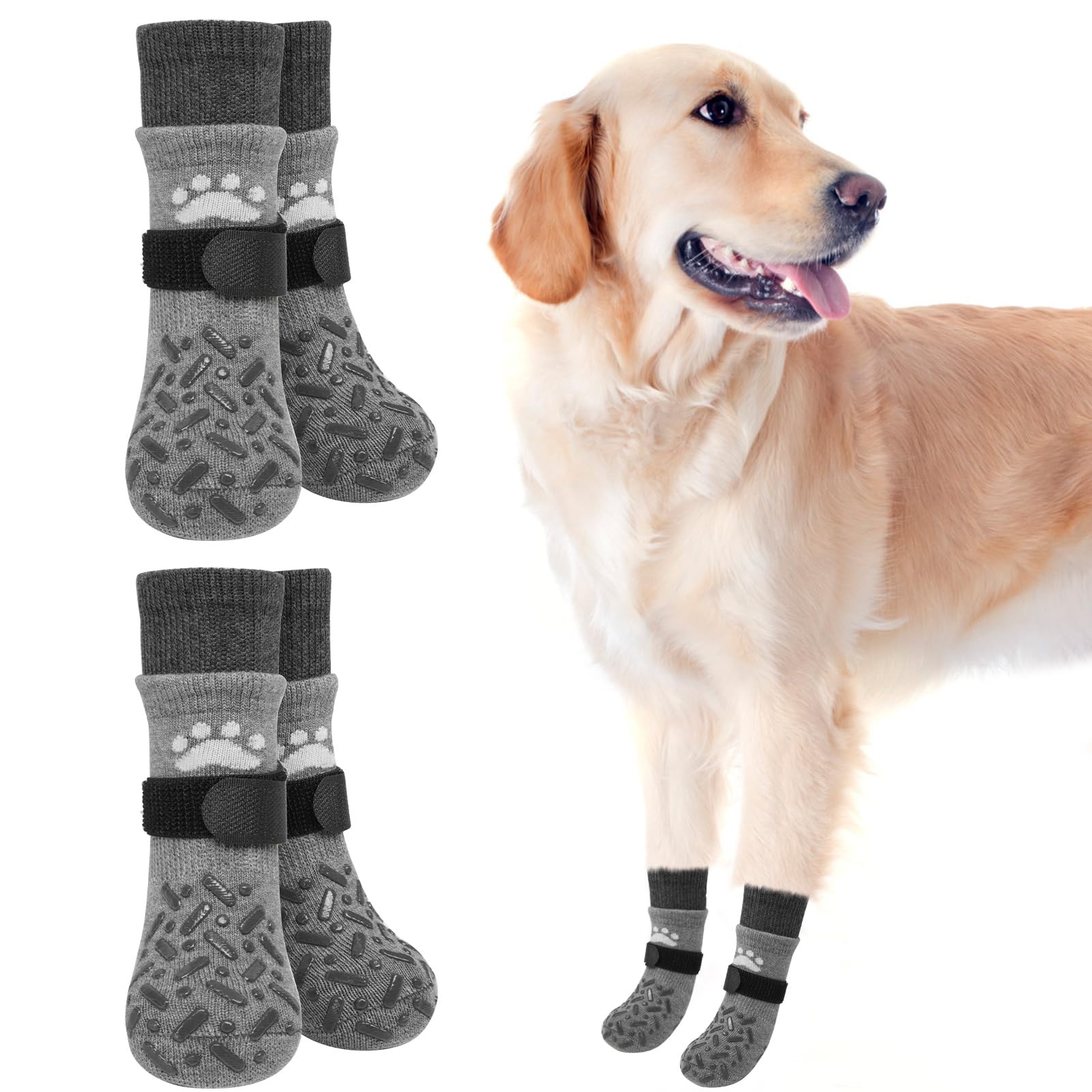 Photo 1 of SCENEREAL Dog Socks to Prevent Licking Paws for Hot/Cold Pavement, Anti Slip Long Dog Grip Socks for Hardwood Floors, Dog Shoes Booties&Paw Protector for Small Medium Large Senior Dog, Grey L