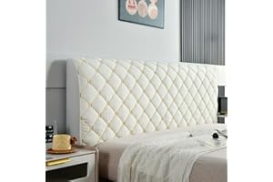 EFELIM Velvet Headboard Cover Full Queen King Size, Quilted Bed Headboard Slipcover Thicken Dustproof Protector Cover for Bedroom Decor Washable (Off-White,Queen:150cm/59in)