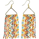 INK+ALLOY Beaded Earrings for Women Dangling, Whitney Medium Fringe Statement Boho Earrings, Hypoallergenic Handmade Jewelry for the Modern Bohemian, 3.25-Inch Length