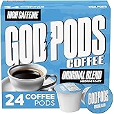 GOD PODS COFFEE High Caffeine, Medium Roast K Cups, Original Blend, Focus and Energy, Single Serve Coffee Pods, 24 Count
