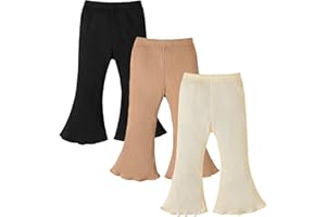 Coaturi 3 Pack Baby Girl Pants: Infant Solid Ribbed Flare Pants Cotton Pull On Bottoms Leggings for Toddler 0-24 Months