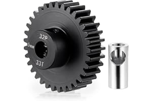 BRKRC Steel 32P 5mm Pinion Gear 25T 26T 28T 29T 30T 31T 32T 33T 34T 35T 36T 37T 38T Motor Gears for 1/10 1/8 RC Car Parts (33T)