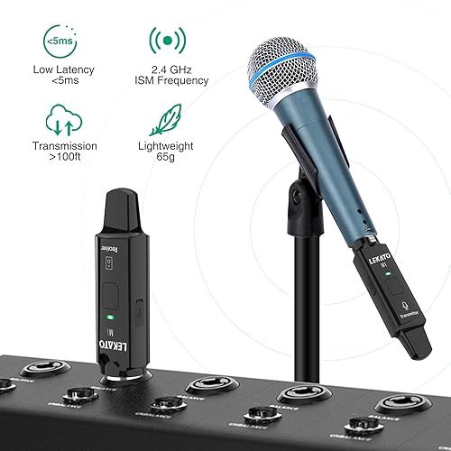 LEKATO XLR Microphone Wireless System 2.4GHz XLR Transmitter and