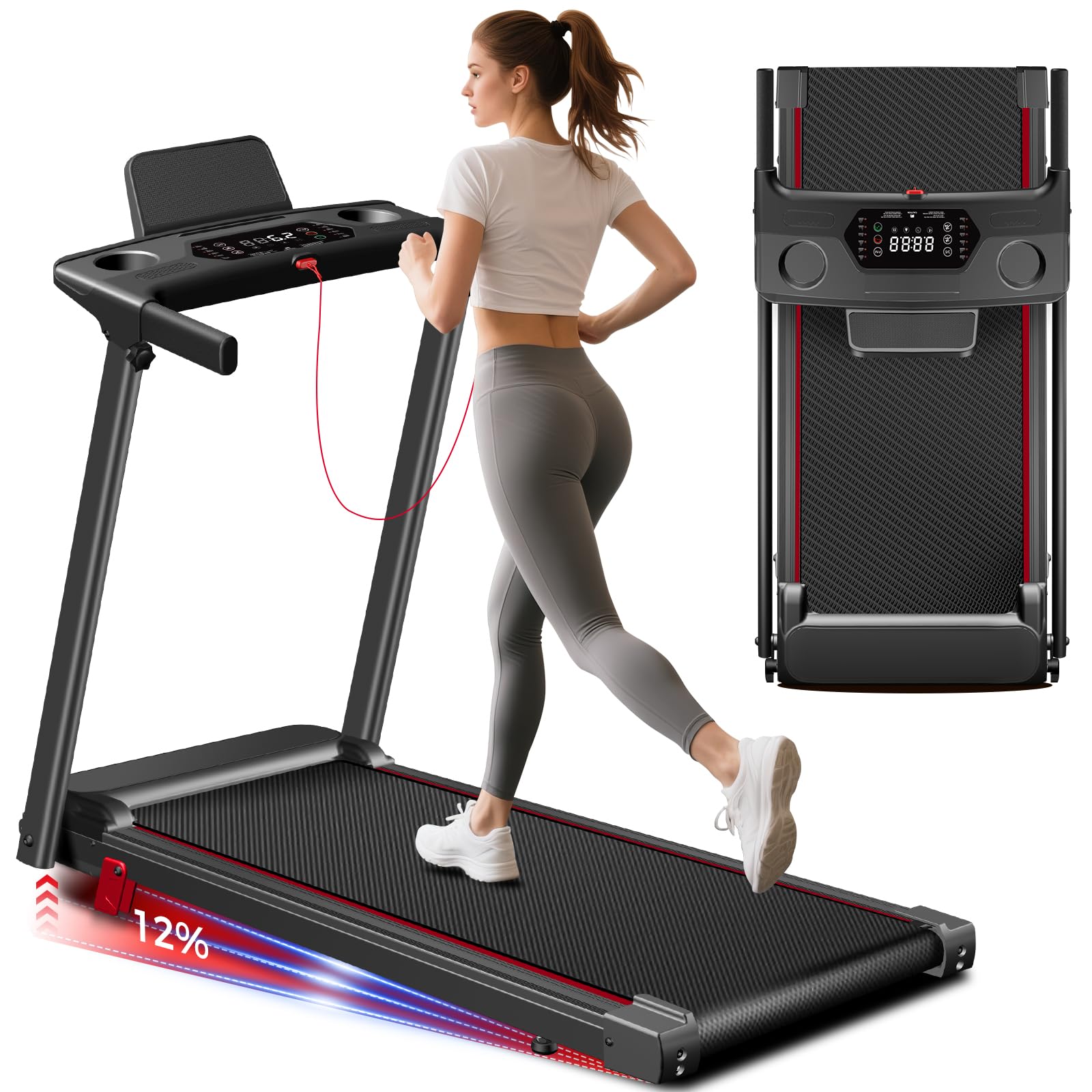 Photo 1 of ****NONFUNCTIONAL FOR PARTS ONLY******
Treadmill with Incline 3-in-1 Portable Treadmills for Home Small, Incline Walking Pad Treadmill with Handle Bar, Walking Pad Foldable with 3.0HP Quiet Brushless, LED Dispay, 300LBS Capacity Black
