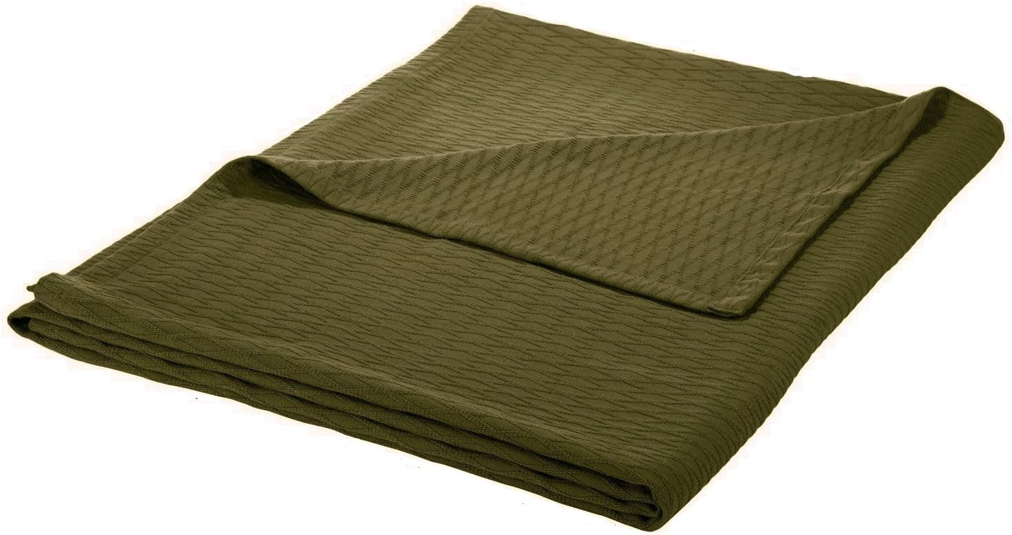 Richmond All-Season Textured Cotton Weave Diamond Blanket, Twin, Forrest Green