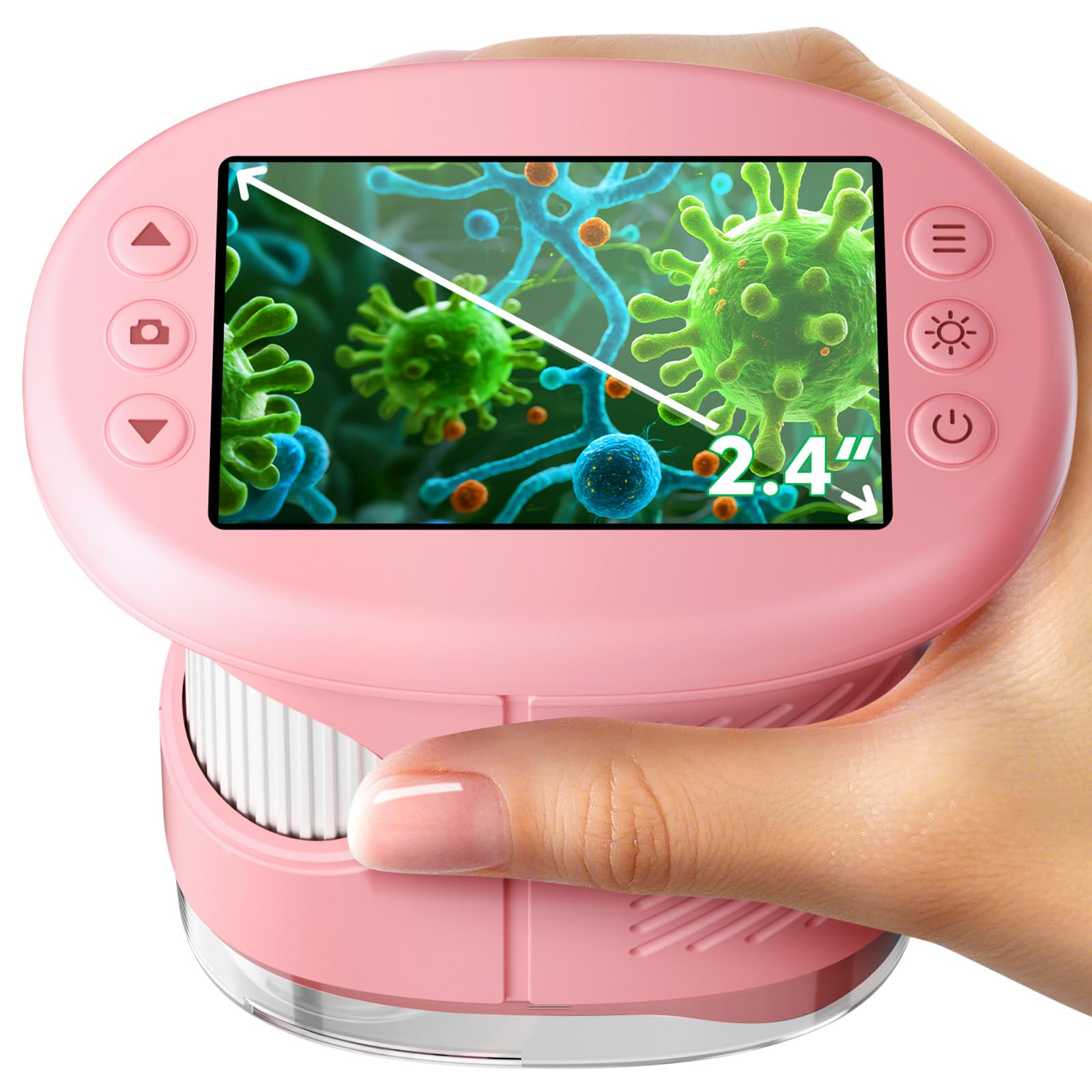 Photo 1 of 1000X Handheld Microscope for Kids, 4K 2.4" Screen Digital Kids Microscopes with 12 Slides, Portable Edu Toys Gifts for Age 3 4 5 6 7 8 9 10 11 12 Year Old Boys Girls Children Students(Pink)