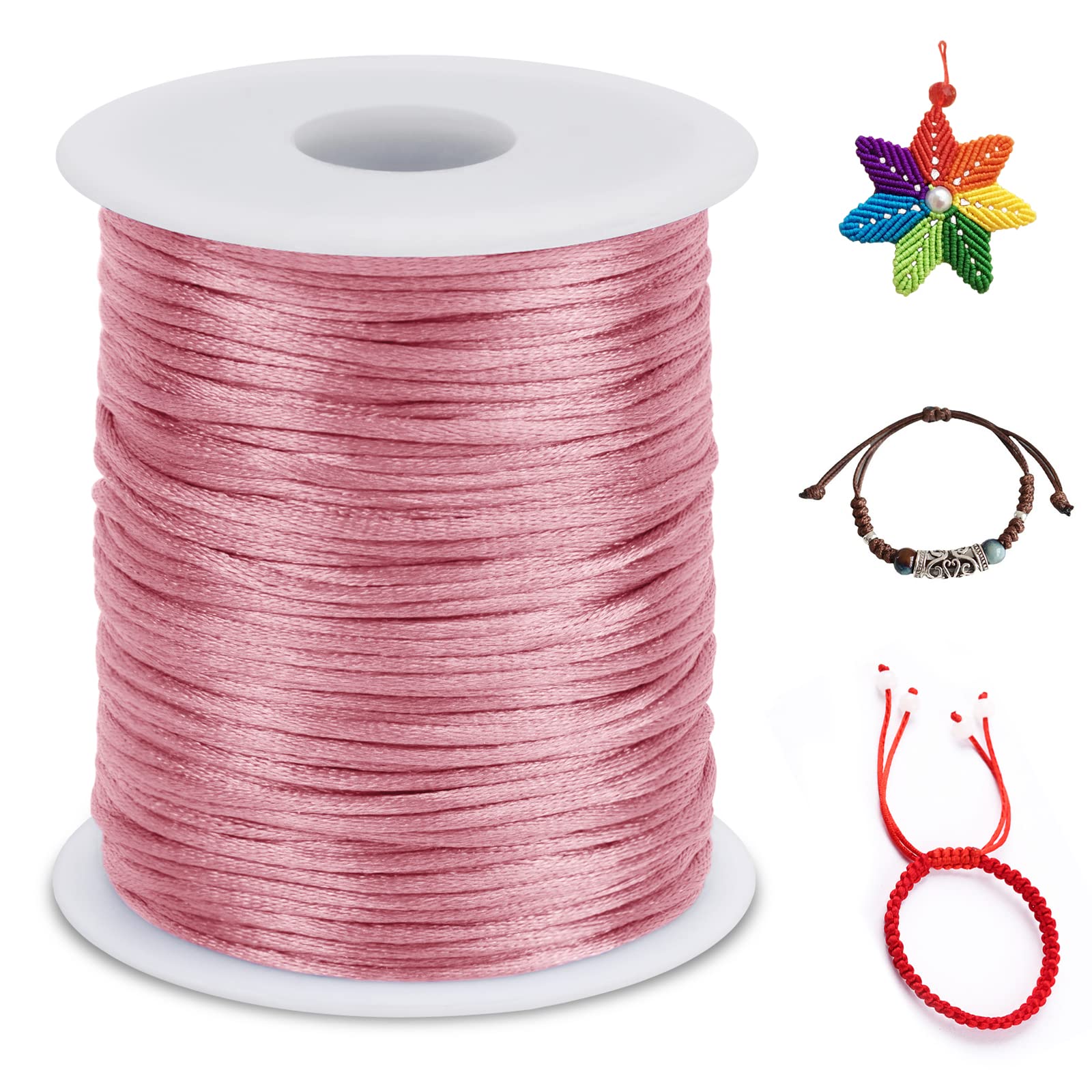 LEREATI Nylon Cord 1.5mm x 100m, Satin Cord Nylon String Macrame Cord, Coloured Beading Thread String for Making Bracelet, Necklace, Chinese Knot, Jewellery (Flesh Pink)