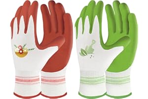 Velway 2 Pairs Gardening Gloves for Women - Breathable Rubber Coated Garden Work Gloves - Outdoor Protective Yard Gloves with Grip Gardening Gifts - Red & Green Large