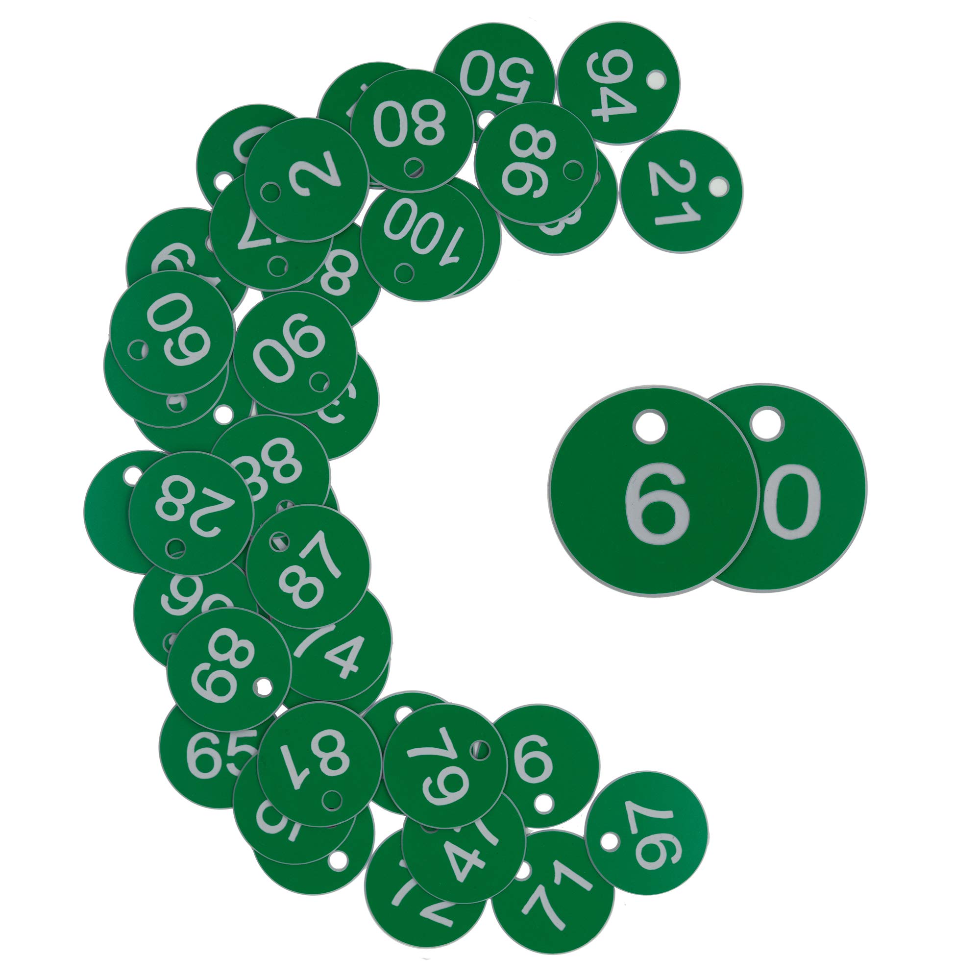 Plastic ID Number Tags Engraved Tags Key Tags ID Tags Without Key Rings (1-50, Green)