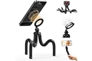 TELESIN Magnetic Phone Tripod, Flexible & Portable Tripod Stand for Video Recording/Vlogging/Selfie, 1/4" Universal Screw Pho