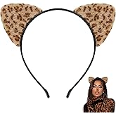 fiszdovb Cheetah Ears Headband, Leopard Ears Headband for Women, Fluffy Leopard Print Cat Ear Hairband, Cheetah Costume Headwear Golden Brown Halloween Accessories for Cosplay Party Role Play