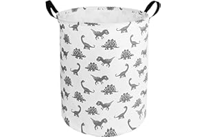HUAYEE 19.7 Laundry Hamper Toys Box Storage Bins Canvas Waterproof Collapsible Clothes Organizer Basket with Handle Freestanding Large Cute Light Weight for Home Kids Baby Room(Dinosaur)