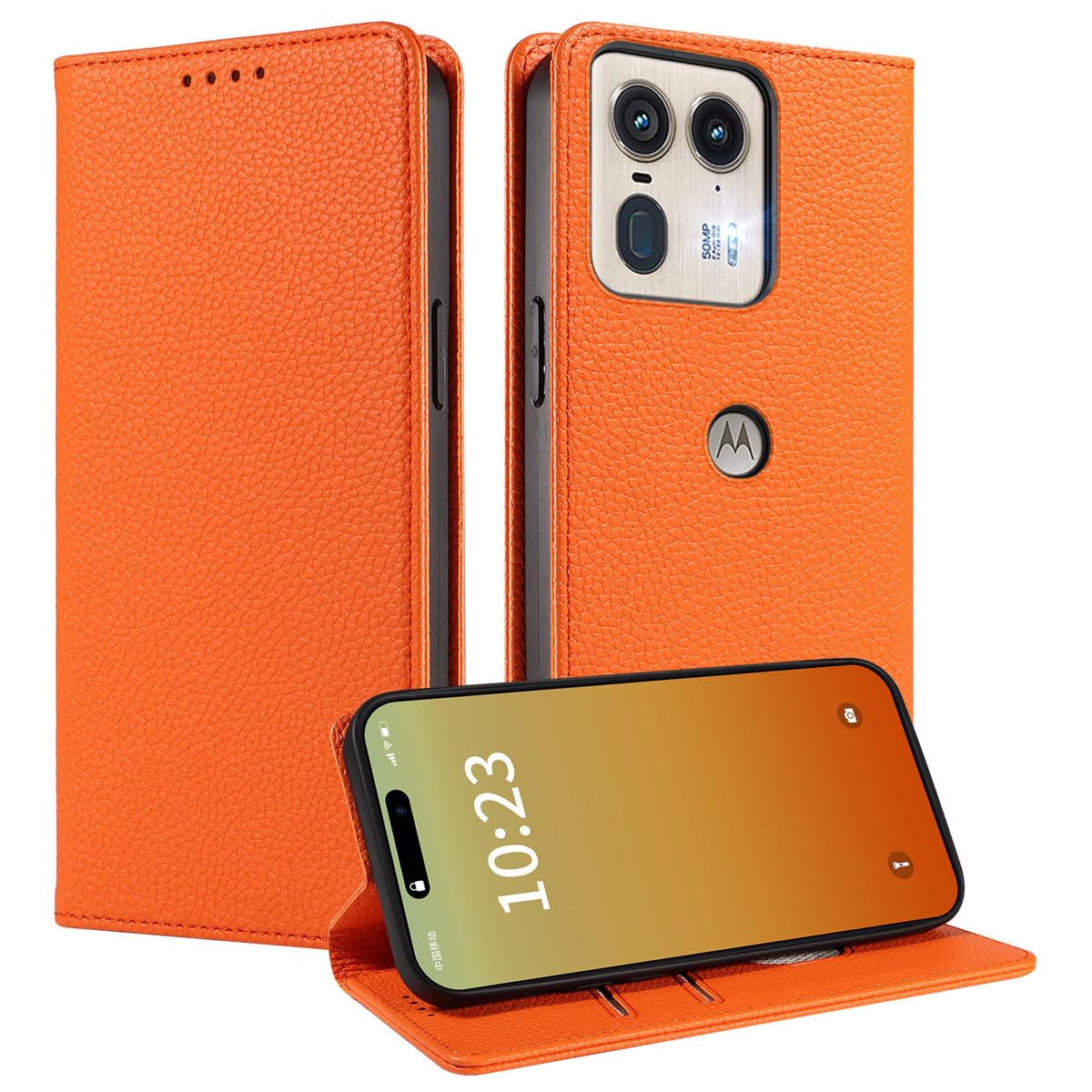 MOJIA Case for Motorola Edge 50 Ultra, [Strong Magnetic Closure] Premium PU Leather Wallet Case Flip Phone Cover, Card Holder Multifunctional Case. Orange — image 1