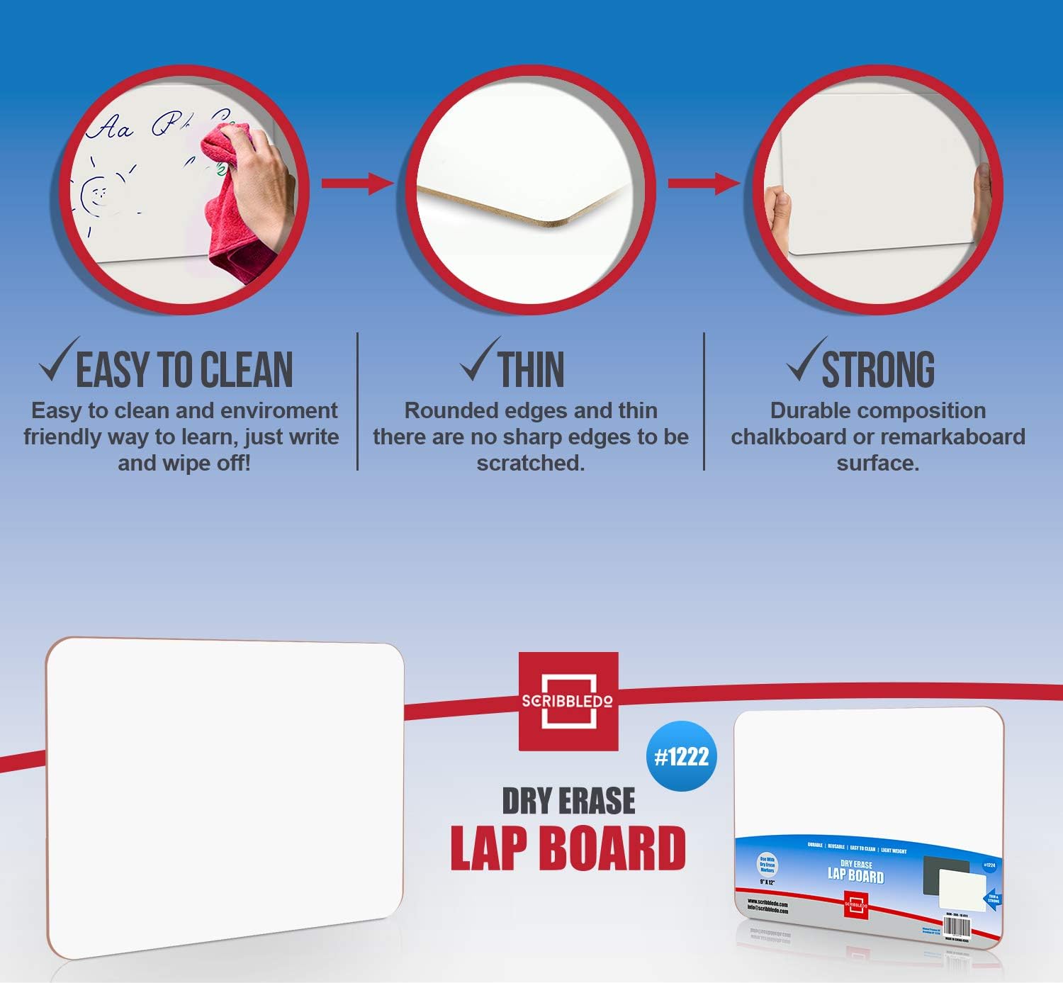 Dry Erase White Board 9"X12" Wipe Off Lap Board (Blank Dry Erase Board) : Office Products