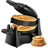 Waffle Maker, 1400W Double Belgian Waffle Iron 180&deg; Flip, 8 Slices, Rotating &amp; Nonstick Plates, Removable Drip Tray for Easy Cleaning, Cool Touch Handles, Space Saving Storage, Black