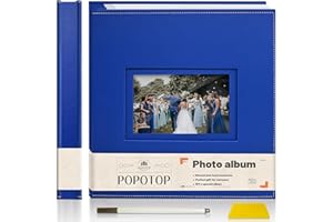 Popotop Photo Album Self Adhesive Scrapbook for 4x6 5x7 8x10 photos for Wedding Gifts & Baby Book, Leather Hardcover DIY Memory Book for Anniversary Family with Postcard, with A Scraper & Metallic Pen